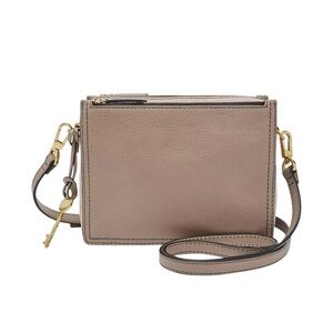 Fossil Crossbody Bag‎ Taupe Leather Suede Zipper Adjustable Strap Purse Pockets